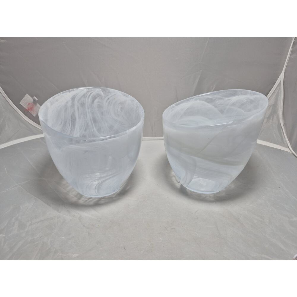 💥 2 Alabaster Sandblasted Bowl w/ Slanted Top Margin - White